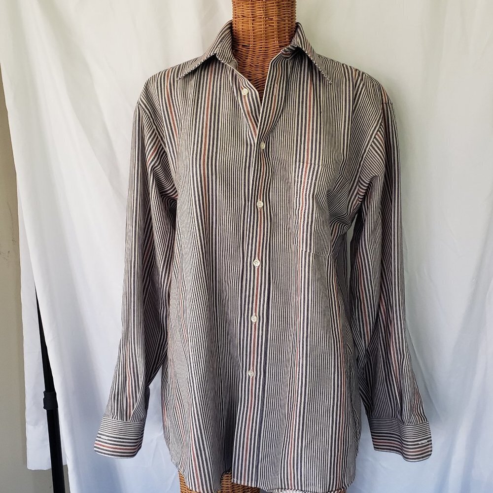 Barrington Mens Long Sleeve Button Down Dress Shirt Blue White Red Stripe 16 1/2